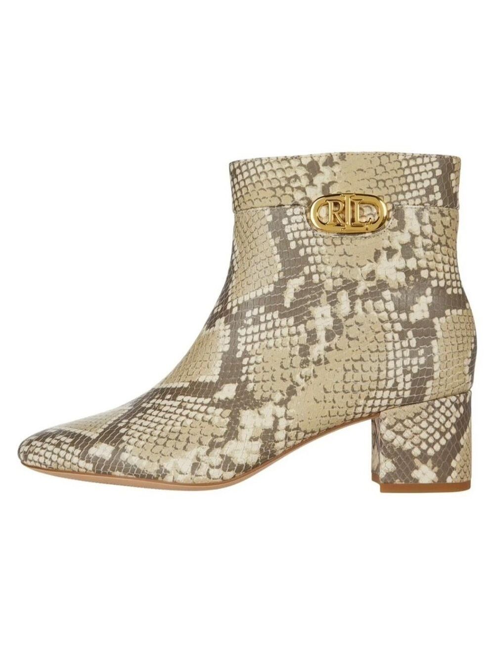 Nib Ralph Lauren Wynne II Python Embossed Leather Block Heel Booties Boots - Picture 3 of 16